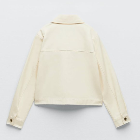 ZARA ECRU DENIM GOLD BUTTON DOWN COLLAR JACKET $89.90 - Picture 7 of 13